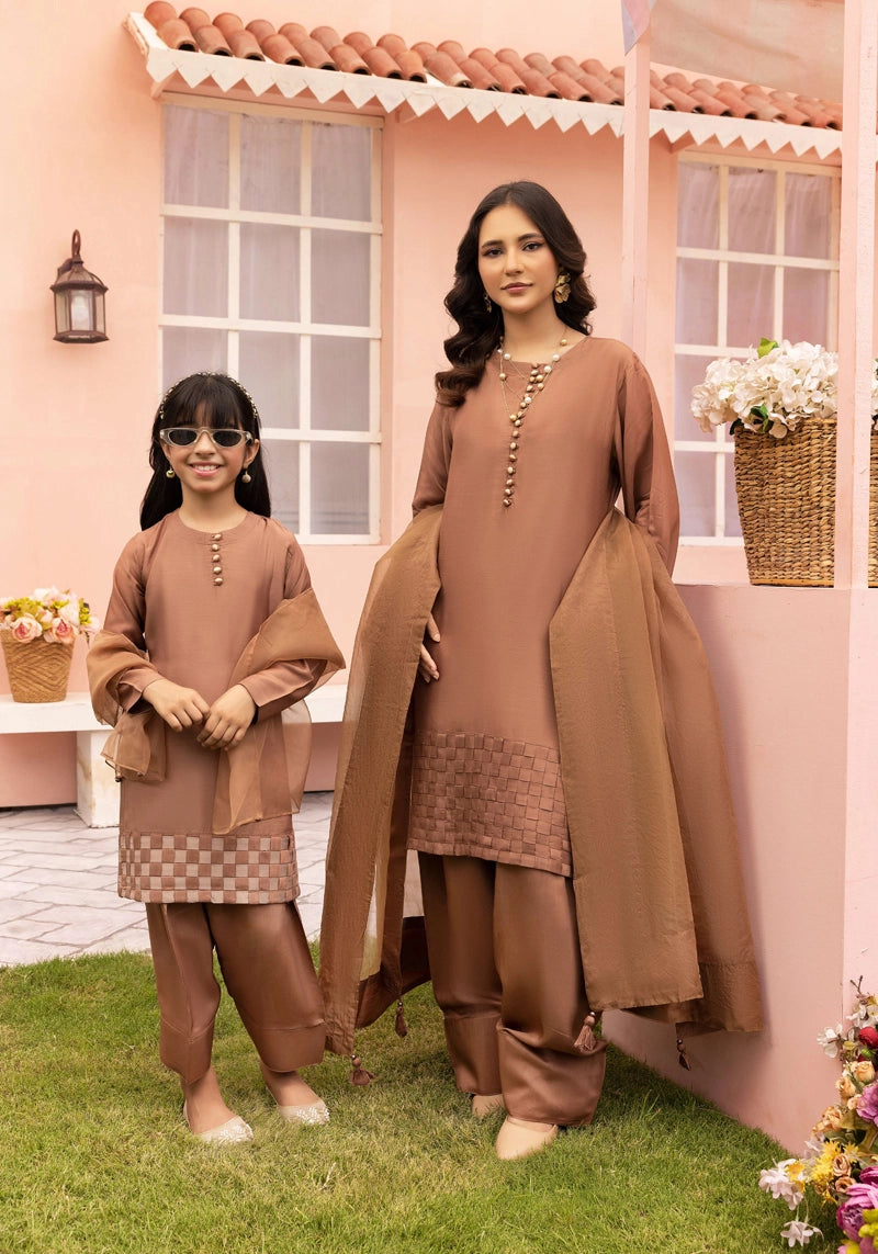 Hussain Rehar inspired Farshi Mummy & Me Girls Brown Party Outfit