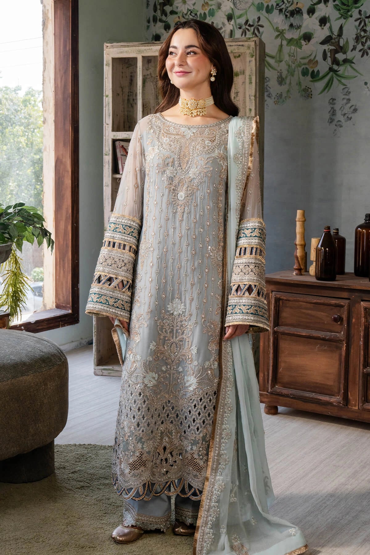 Imrozia Hania Amir Inspired Embroidered 3 Piece Rumman Chiffon Outfit I90