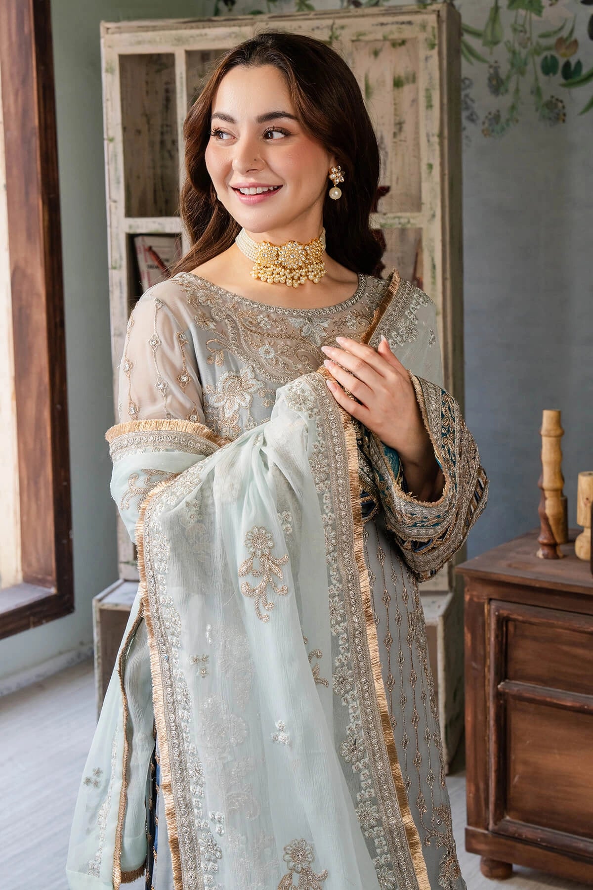 Imrozia Hania Amir Inspired Embroidered 3 Piece Rumman Chiffon Outfit I90