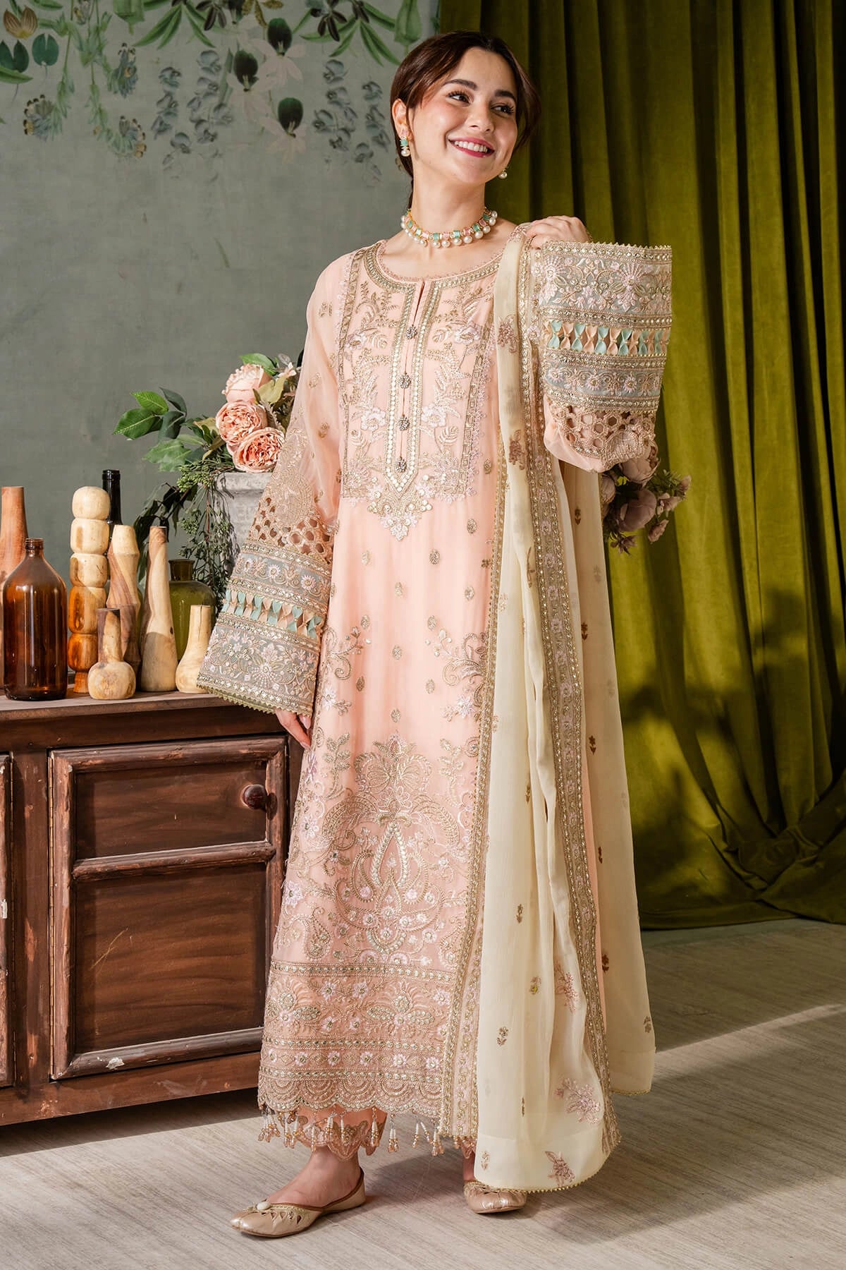 Imrozia Hania Amir Inspired Embroidered 3 Piece Kashud Chiffon Outfit I93