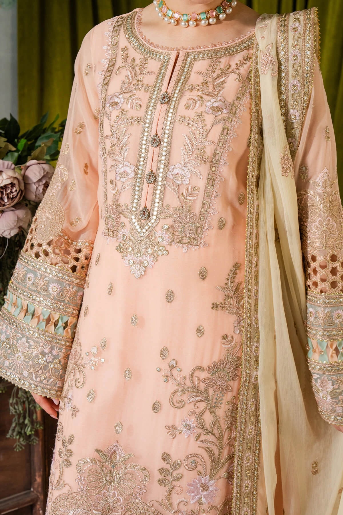 Imrozia Hania Amir Inspired Embroidered 3 Piece Kashud Chiffon Outfit I93