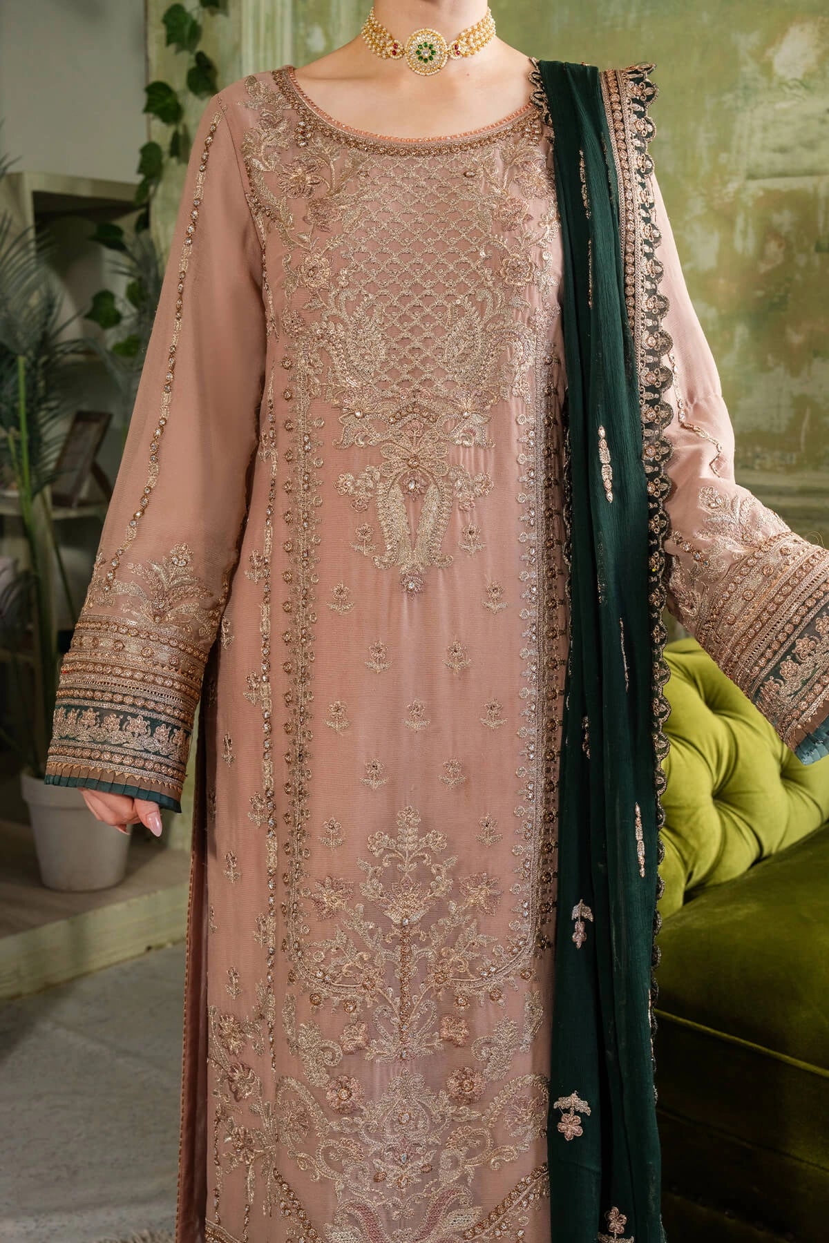 Imrozia Hania Amir Inspired Embroidered 3 Piece Gul Chiffon Outfit I95