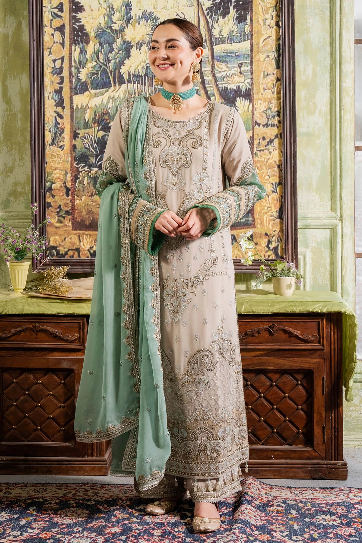 Imrozia Hania Amir Inspired Embroidered 3 Piece Beena Chiffon Outfit I98