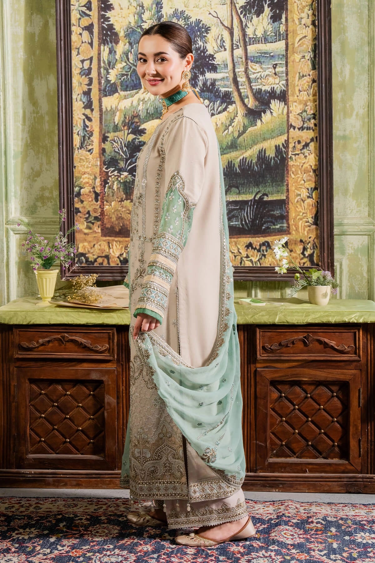 Imrozia Hania Amir Inspired Embroidered 3 Piece Beena Chiffon Outfit I98