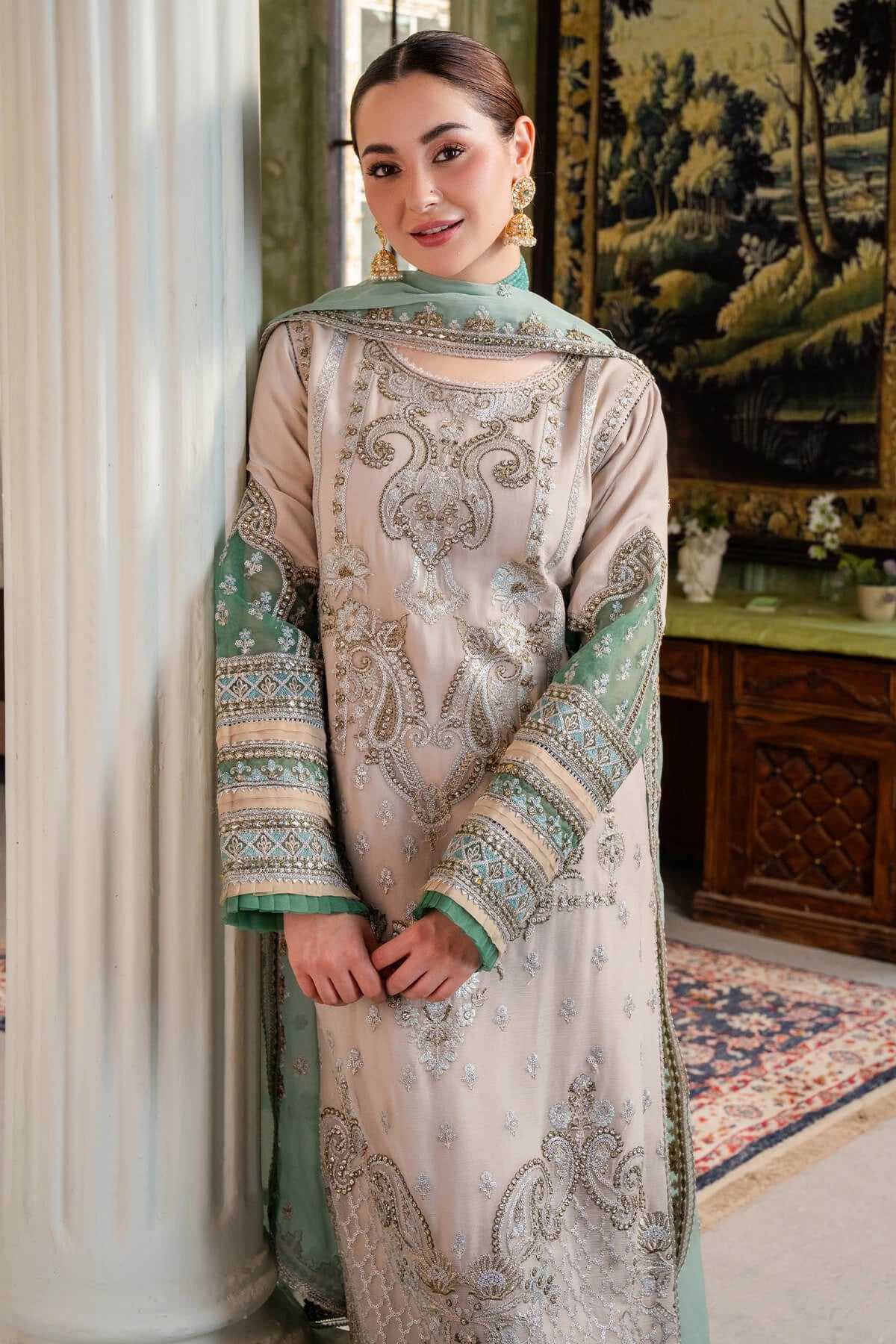 Imrozia Hania Amir Inspired Embroidered 3 Piece Beena Chiffon Outfit I98
