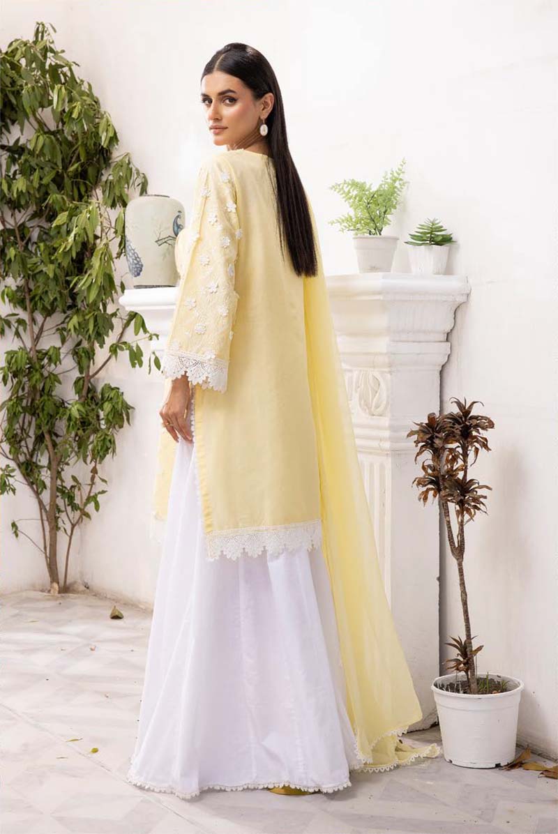 Image Embroidered Chikan Kari Ladies Yellow Sharara Suit - Desi Posh