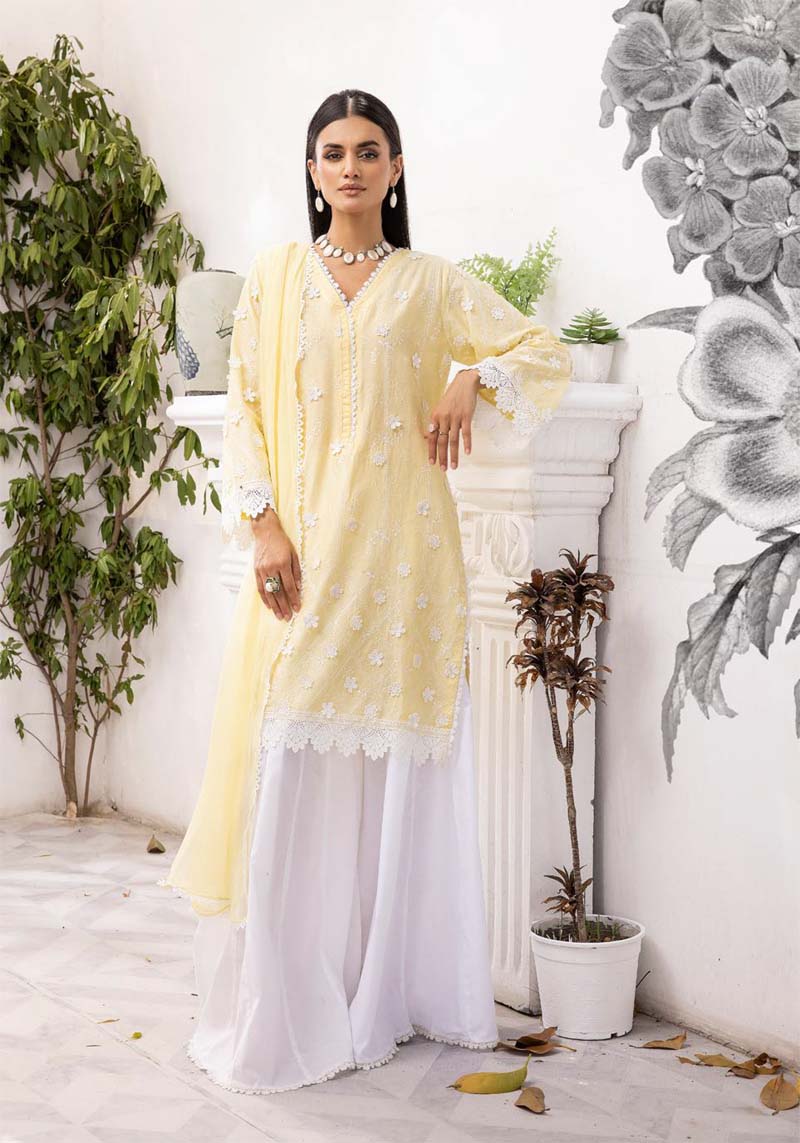 Image Embroidered Chikan Kari Ladies Yellow Sharara Suit - Desi Posh