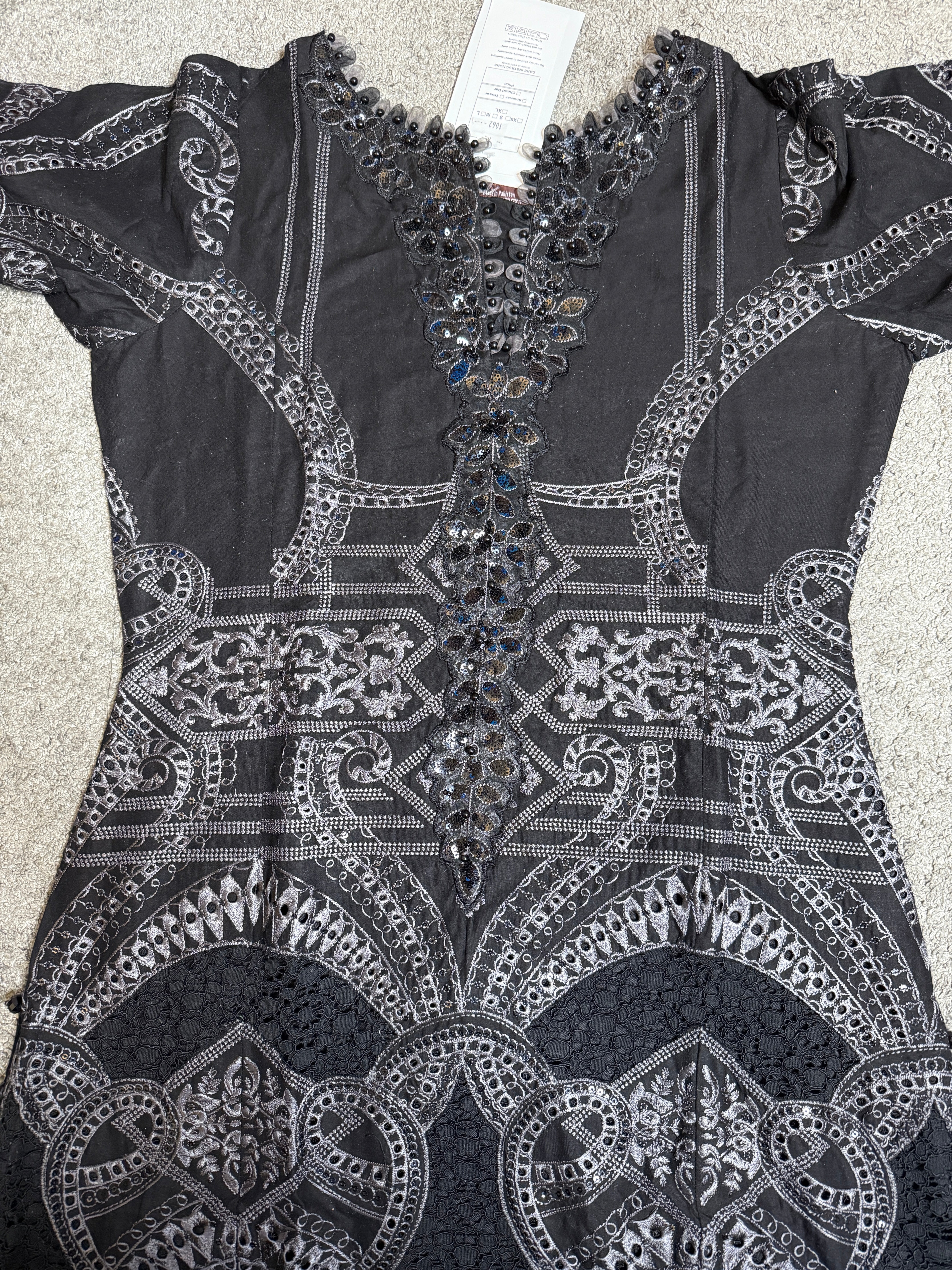 Maria B D-2512-B Inspired Chikan Embroidered 3 Piece Outfit With Net Dupatta - Desi Posh