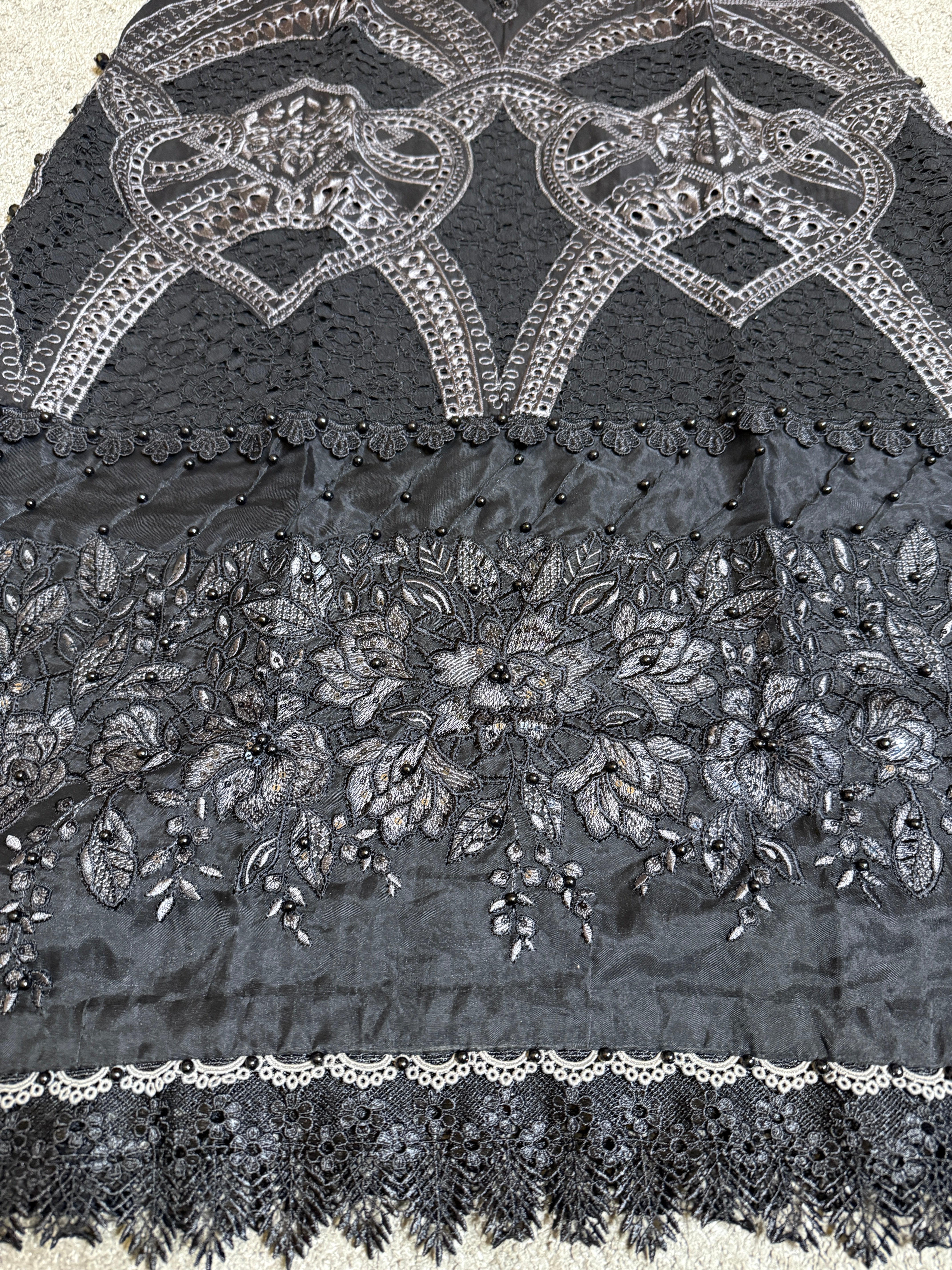 Maria B D-2512-B Inspired Chikan Embroidered 3 Piece Outfit With Net Dupatta - Desi Posh