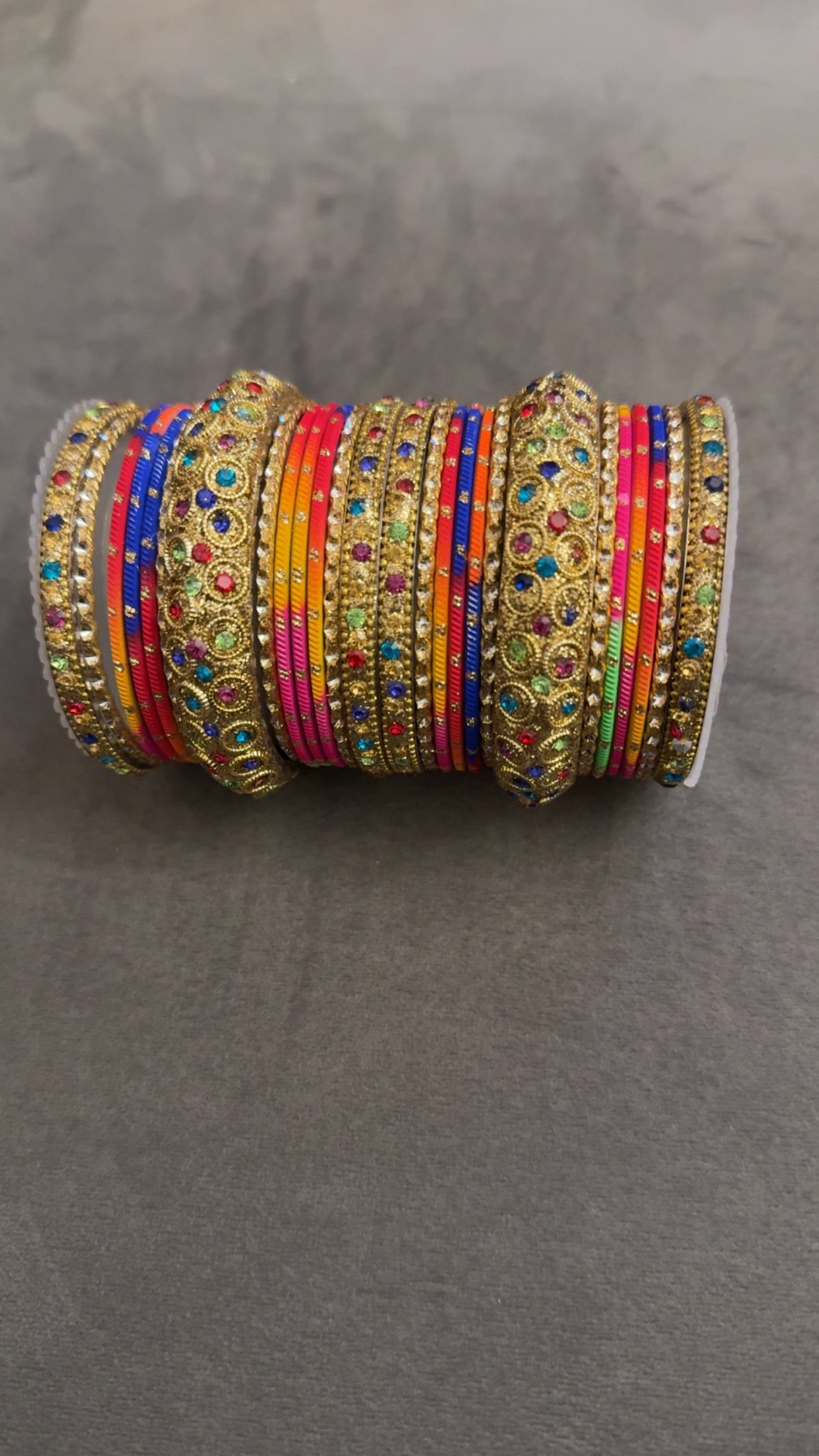 Multi Coloured Thread and Gold Stone Work Bangles