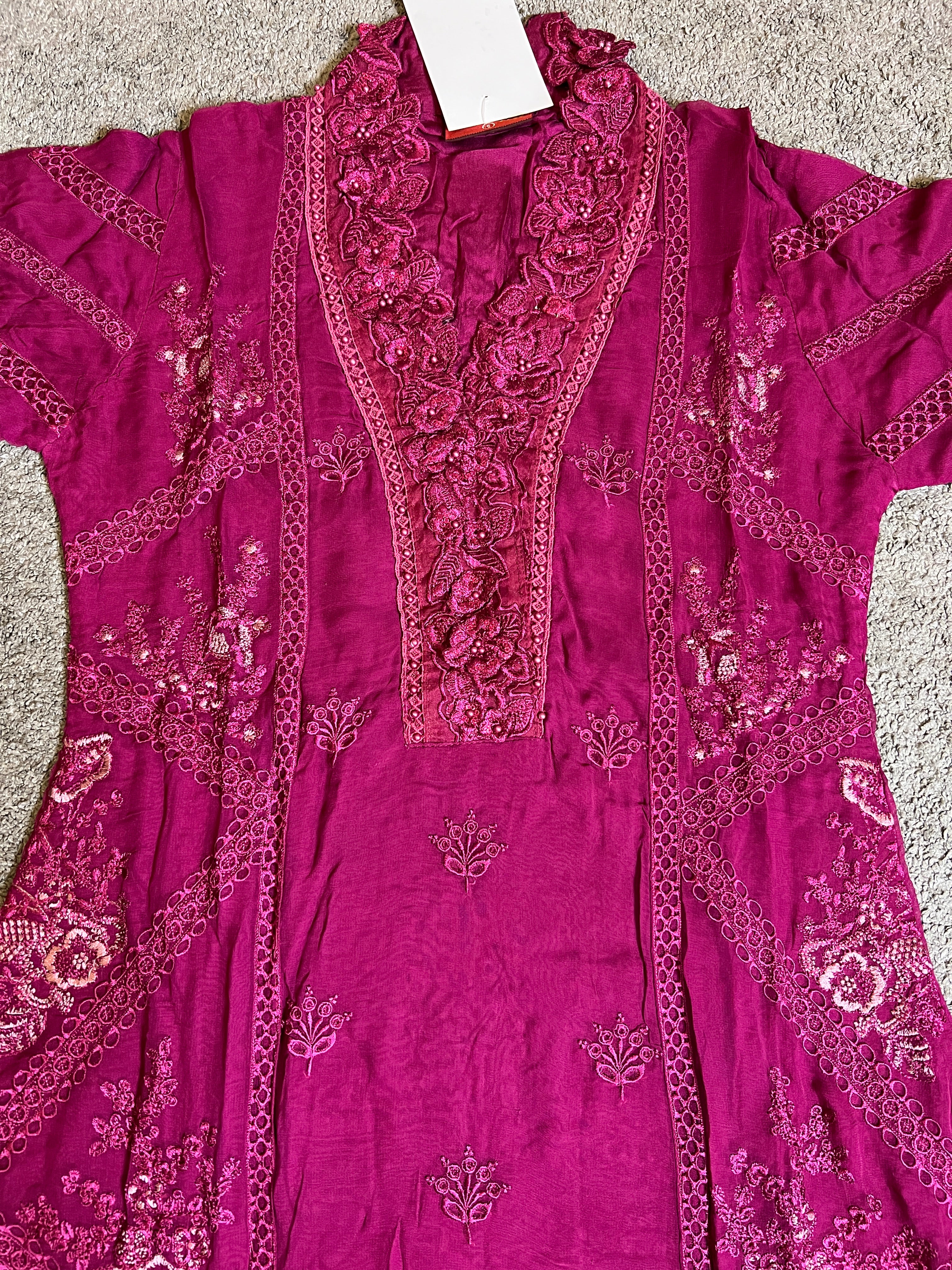 Maria B Inspired Mbroidered Magenta 3 Piece Wedding Outfit - Desi Posh