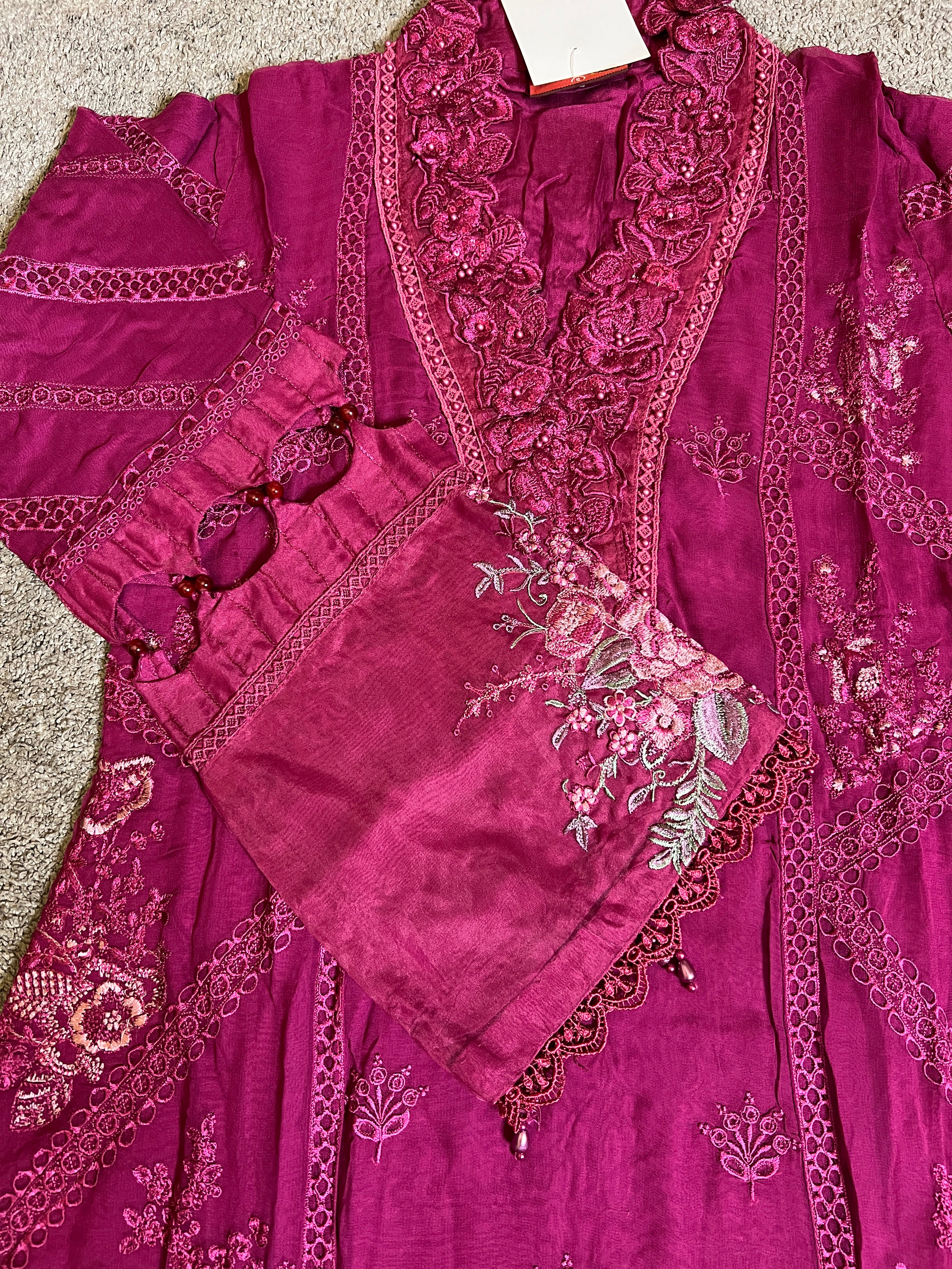 Maria B Inspired Mbroidered Magenta 3 Piece Wedding Outfit - Desi Posh