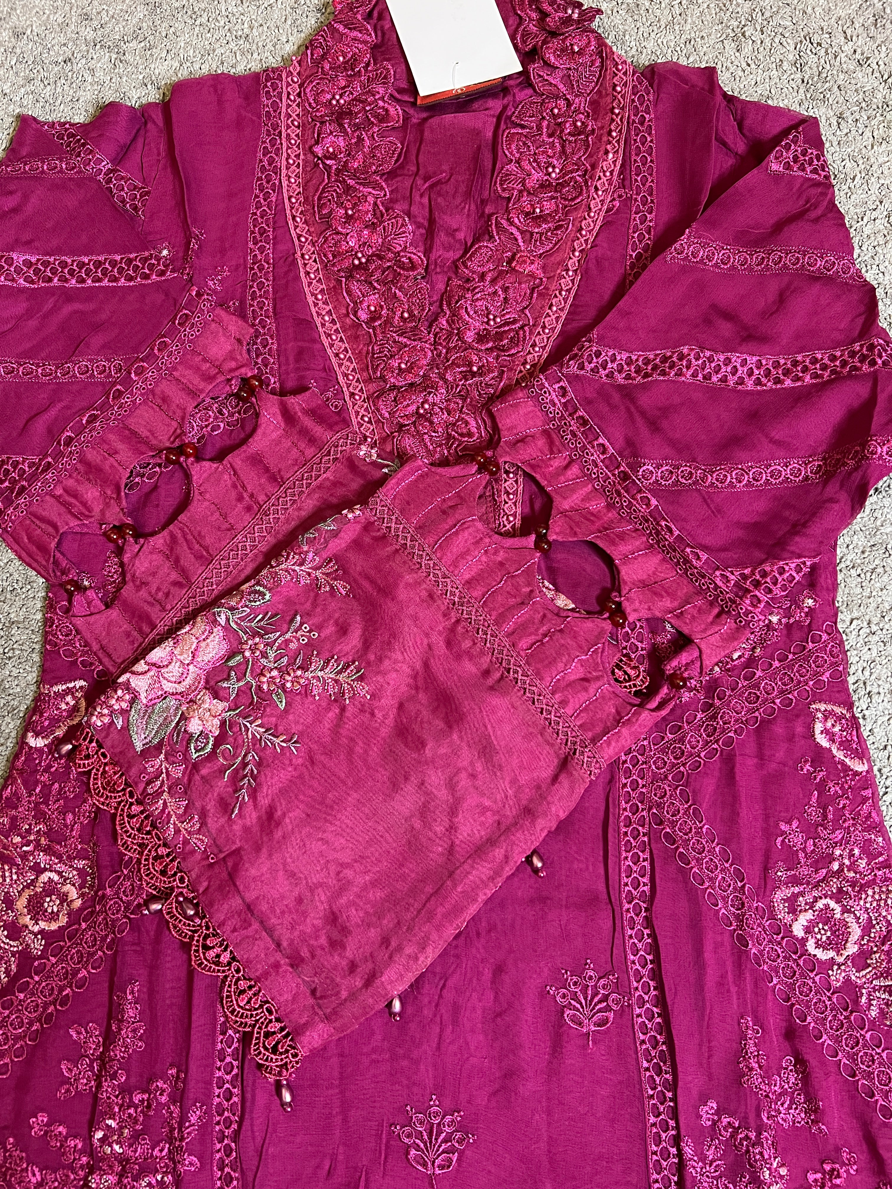Maria B Inspired Mbroidered Magenta 3 Piece Wedding Outfit - Desi Posh