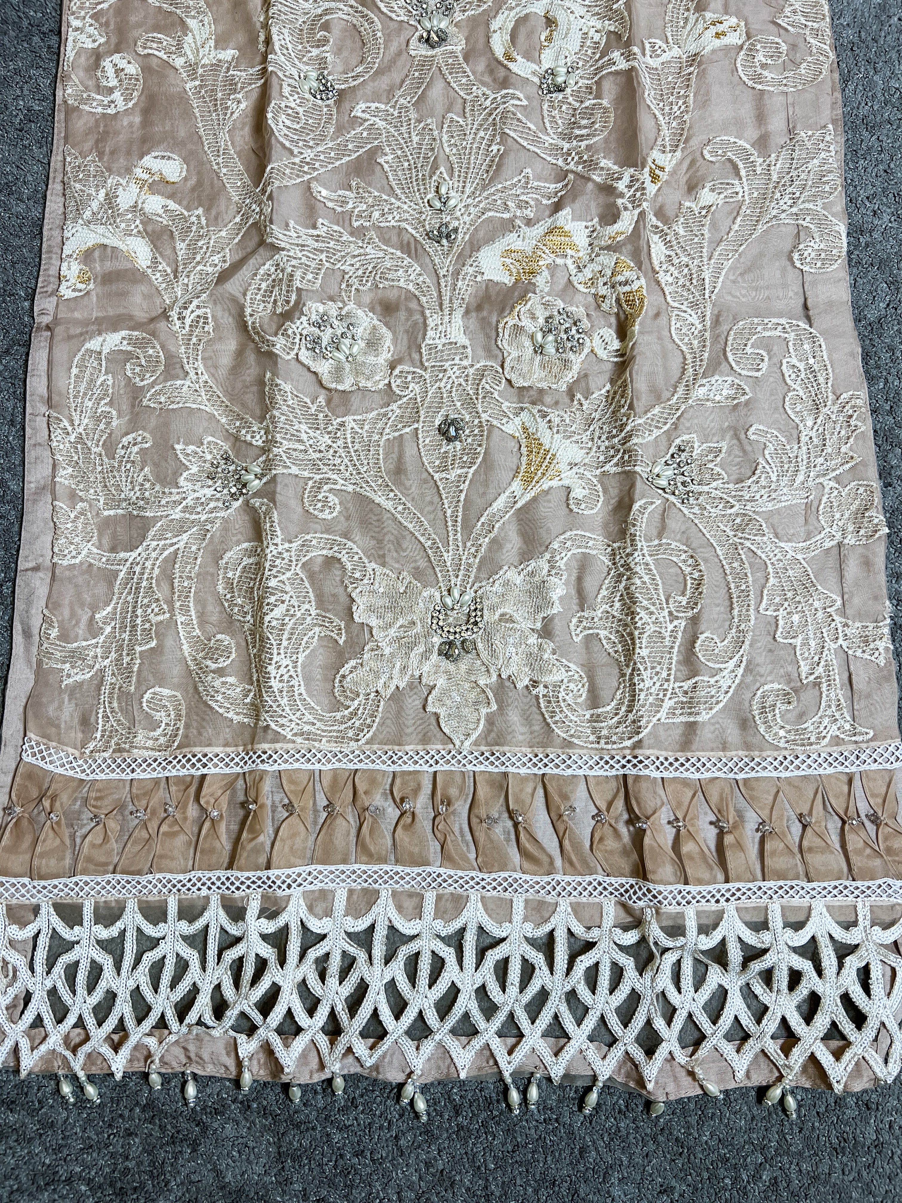 Maria B Inspired Mbroidered Beige 3 Piece Wedding Outfit - Desi Posh