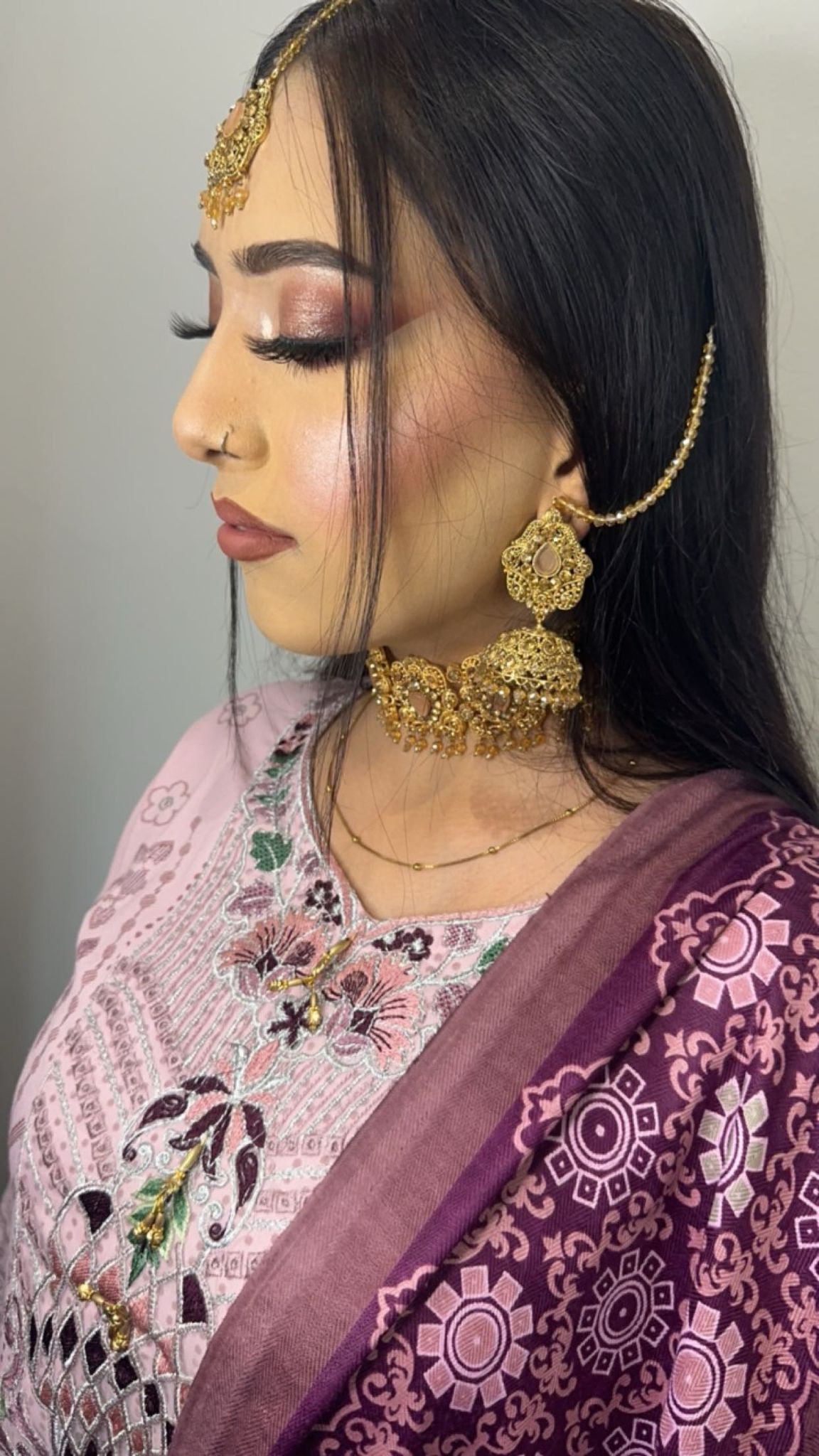 Gold Choker Necklace Haar set with Tikka and Earrings - Desi Posh