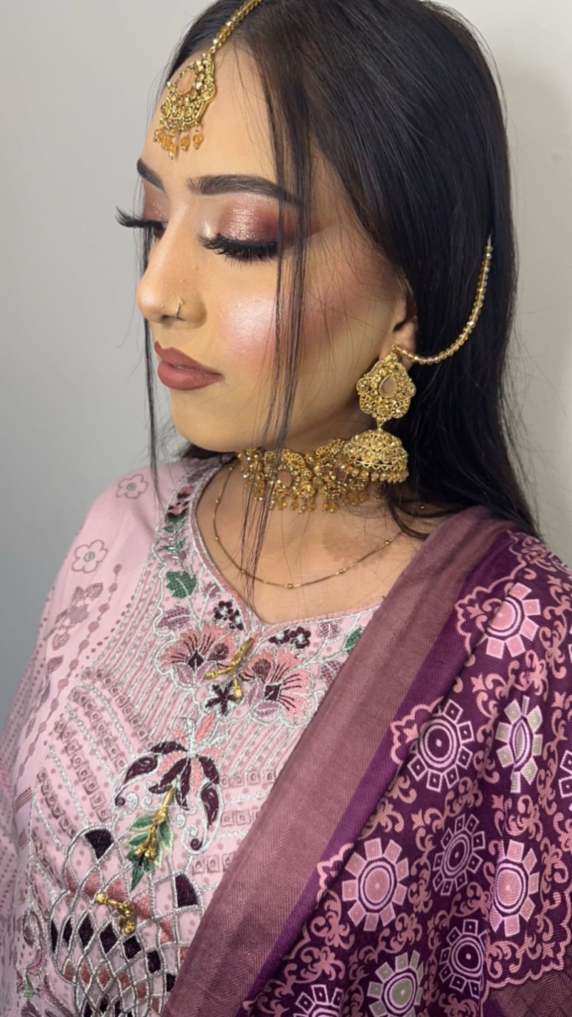 Gold Choker Necklace Haar set with Tikka and Earrings - Desi Posh
