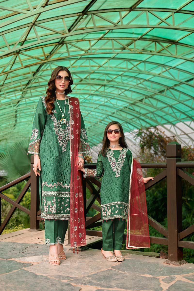 Allys Eid Festive Chikan Kari Mummy & Me Girls Eid Outfit AL809K - Desi Posh