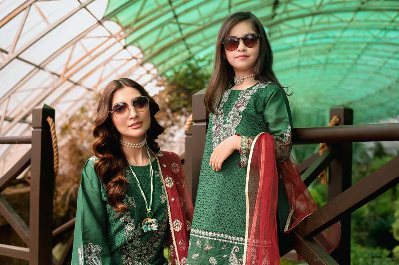 Allys Eid Festive Chikan Kari Mummy & Me Girls Eid Outfit AL809K - Desi Posh