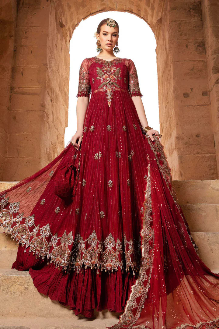 Maria B Inspired Embroidered Net D2403-B 3 Piece Outfit With Net Dupatta - Desi Posh