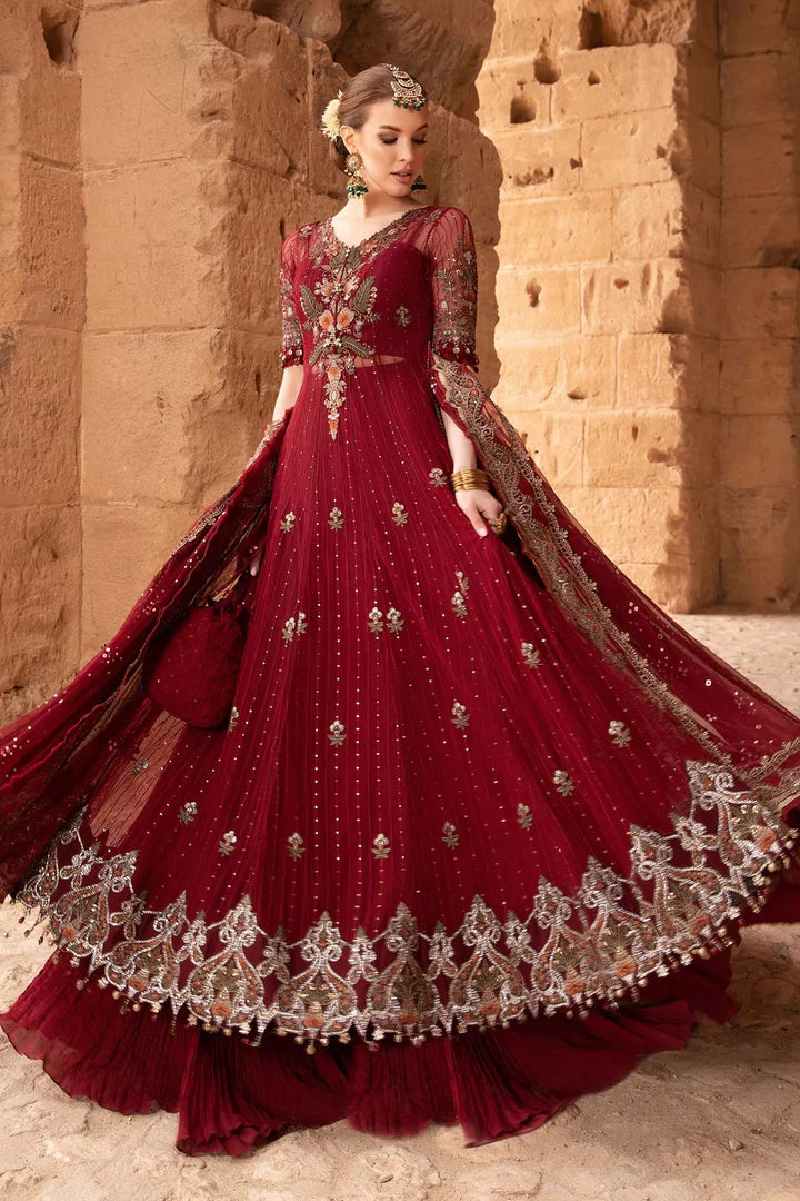 Maria B Inspired Embroidered Net D2403-B 3 Piece Outfit With Net Dupatta - Desi Posh