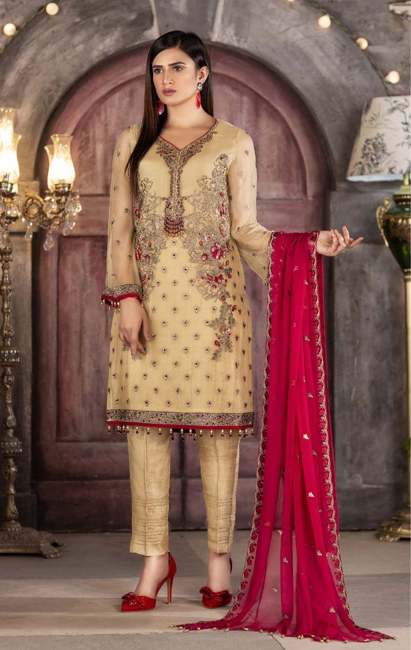 Simrans Abstract Fantasy Chiffon Outfit With Embroidered Dupatta - Desi Posh