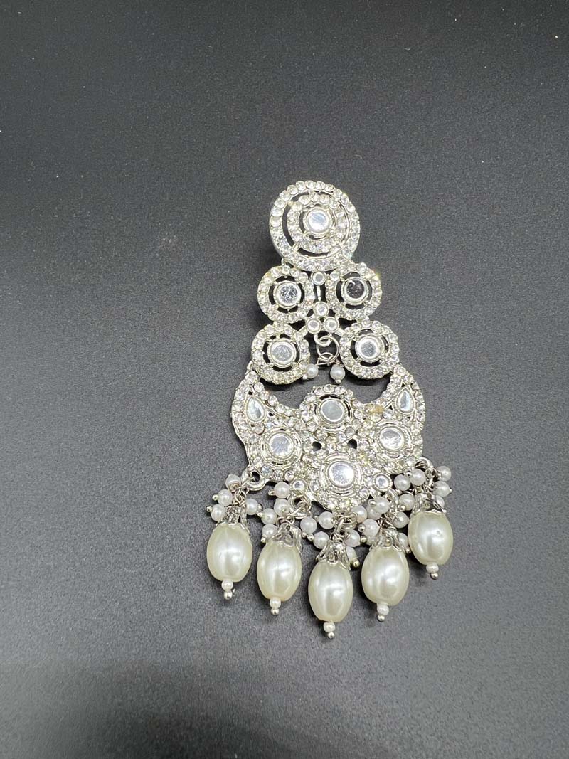 Mirror Haar Indian Necklace set with Tikka and Earrings Silver 1004 - Desi Posh