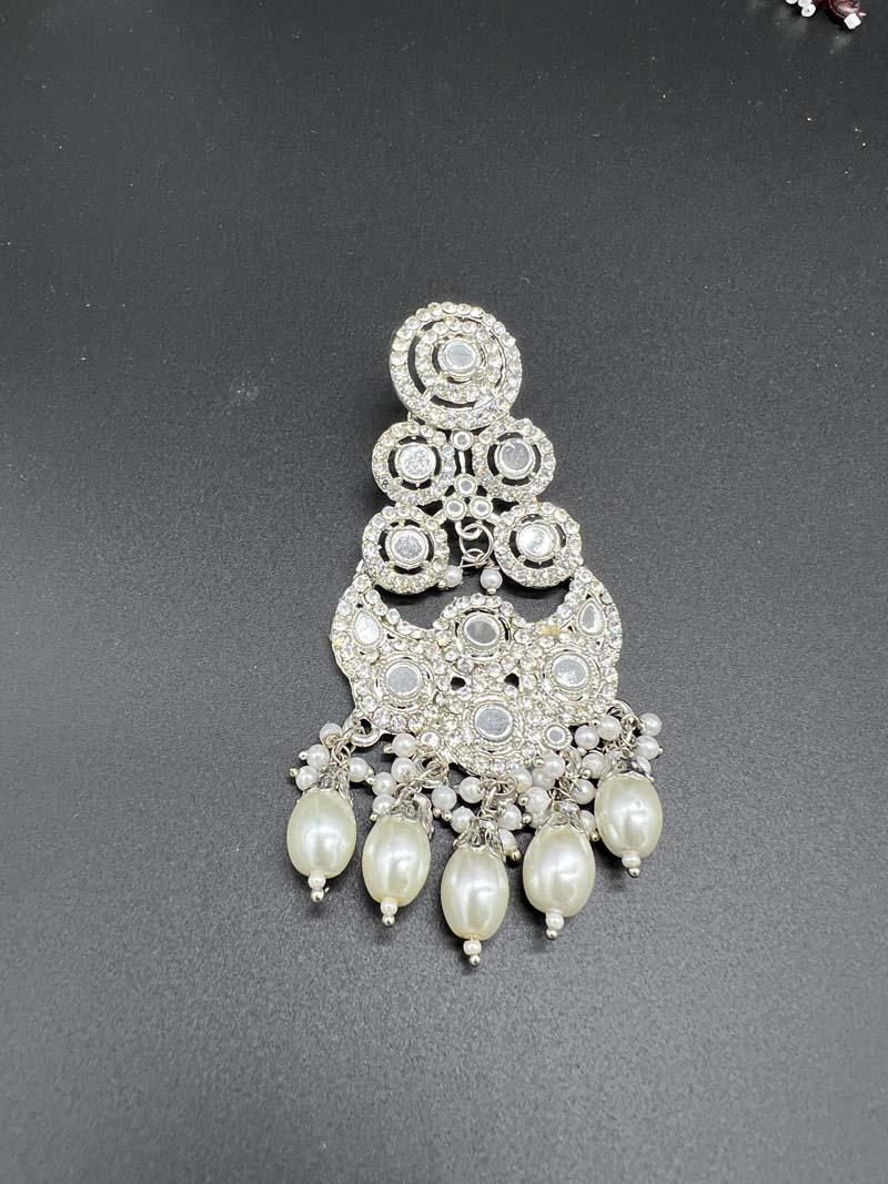 Mirror Haar Indian Necklace set with Tikka and Earrings Silver 1004 - Desi Posh