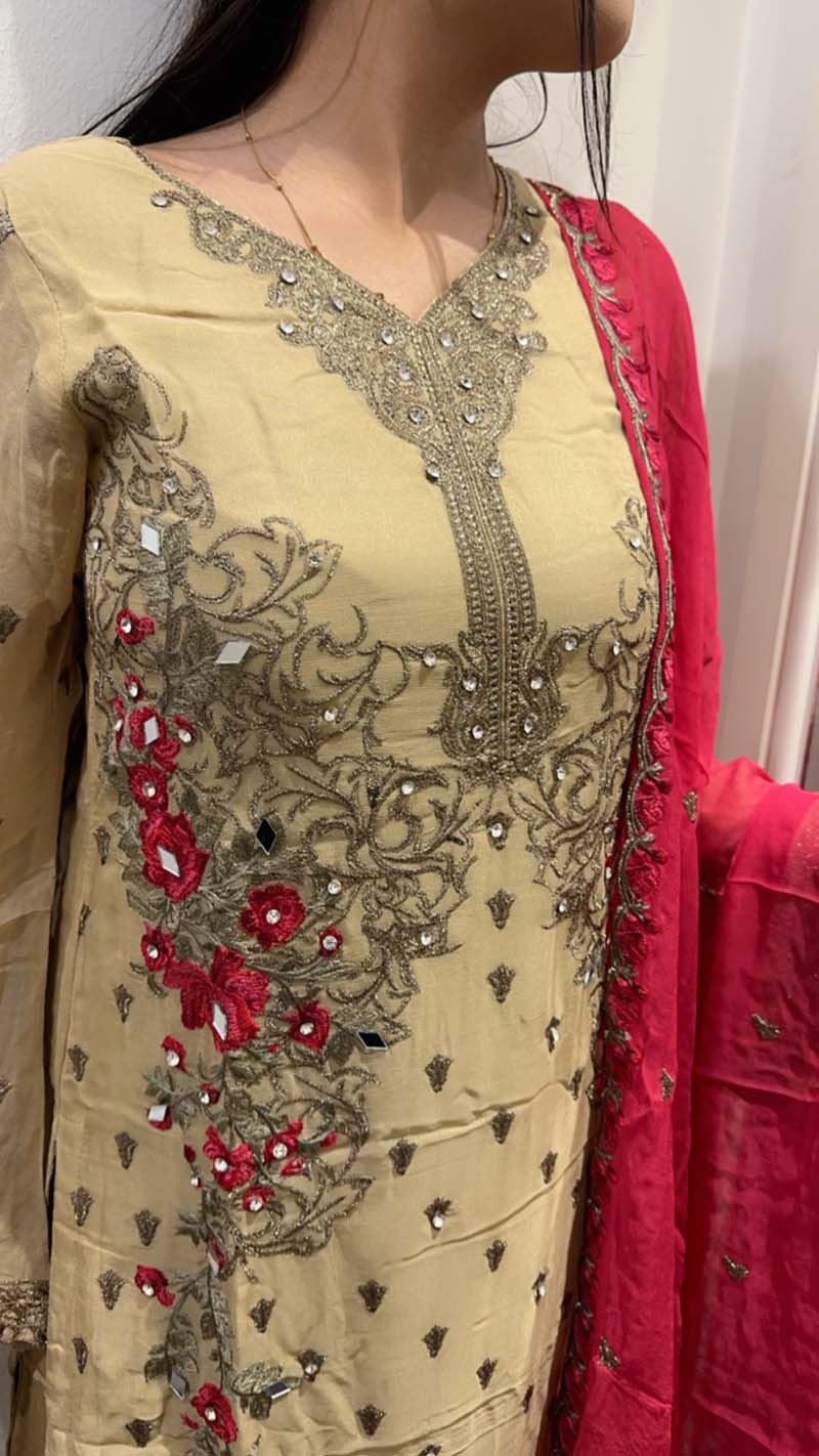 Simrans Abstract Fantasy Chiffon Outfit With Embroidered Dupatta - Desi Posh