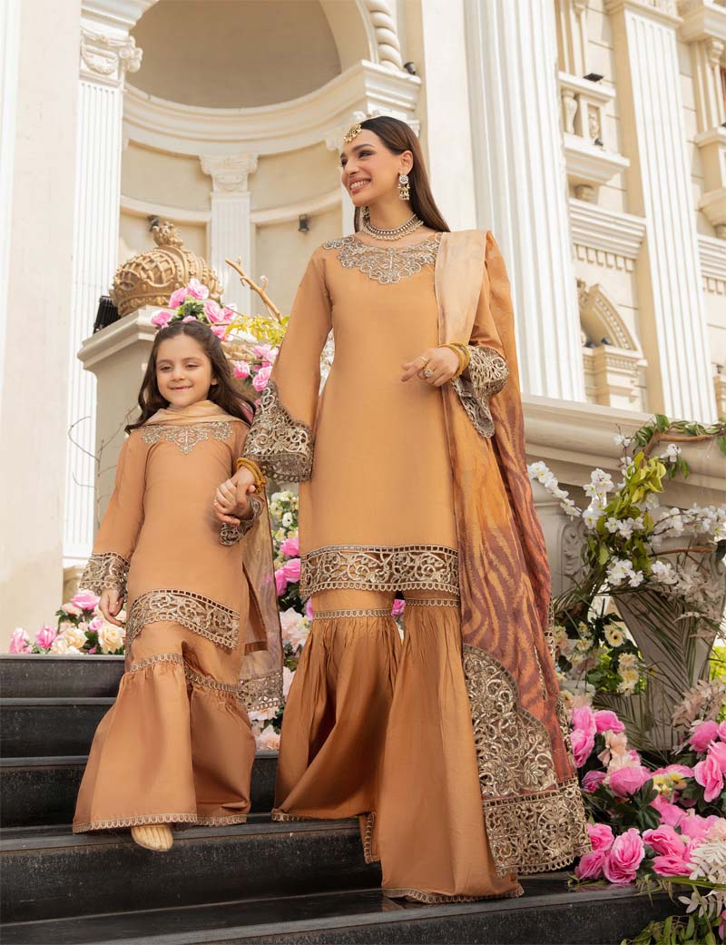 Ivana Luxury Silk Mummy & Me Ladies Rust Outfit 2376 - Desi Posh