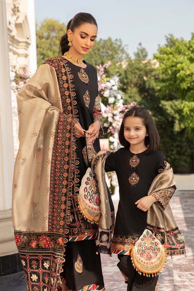Ivana Luxury Lawn Mummy & Me Ladies Black Outfit 2379 - Desi Posh