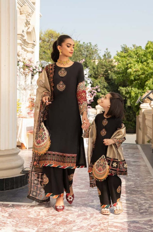 Ivana Luxury Lawn Mummy & Me Girls Black Outfit 2379K - Desi Posh