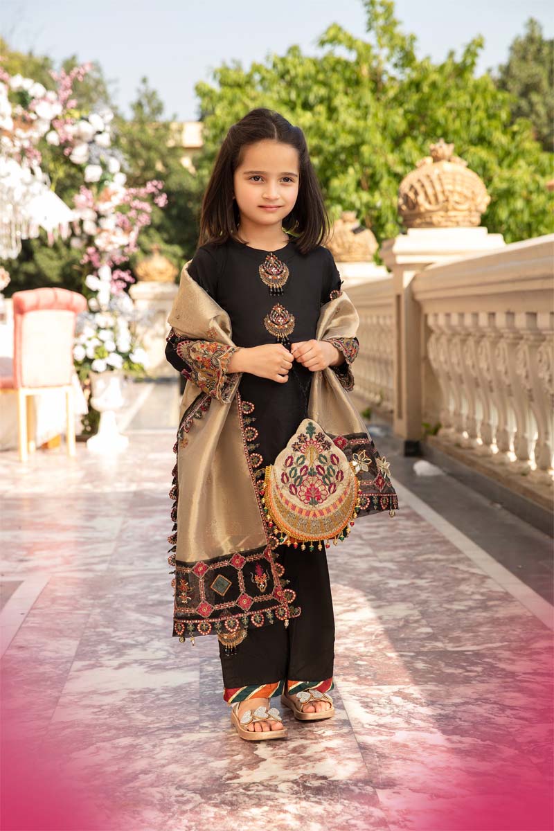 Ivana Luxury Lawn Mummy & Me Girls Black Outfit 2379K - Desi Posh