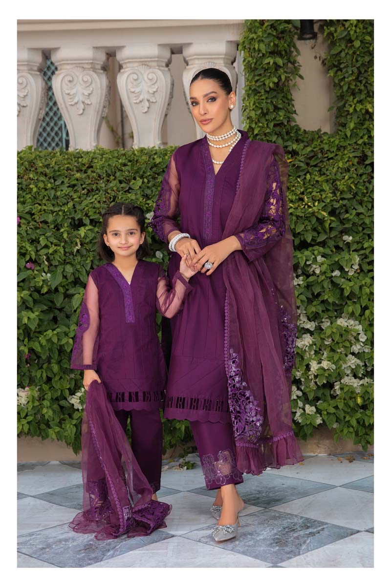 Ivana Luxury Lawn Mummy & Me Girls Purple Outfit PL02K - Desi Posh