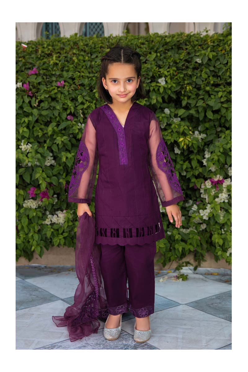 Ivana Luxury Lawn Mummy & Me Girls Purple Outfit PL02K - Desi Posh