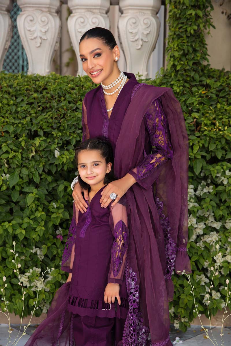 Ivana Luxury Lawn Mummy & Me Girls Purple Outfit PL02K - Desi Posh