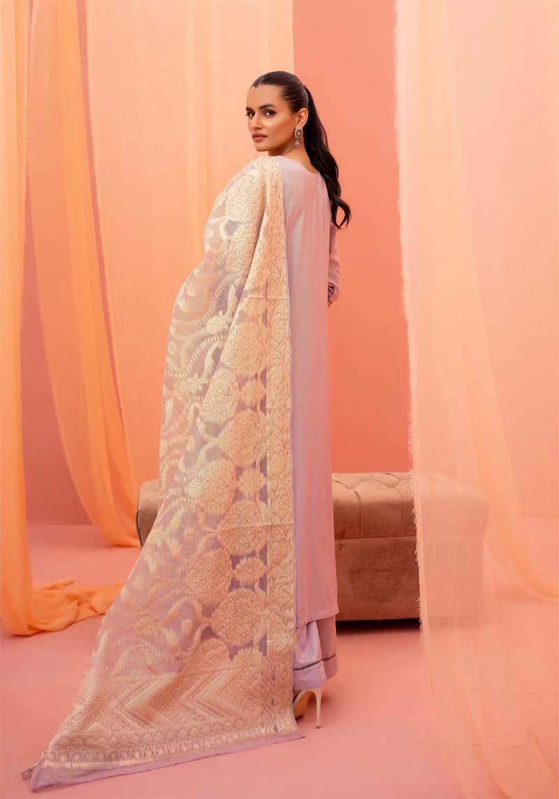 Dania Chikan Kari Luxe 3 Piece Linen Palazzo Outfit Lilac - Desi Posh