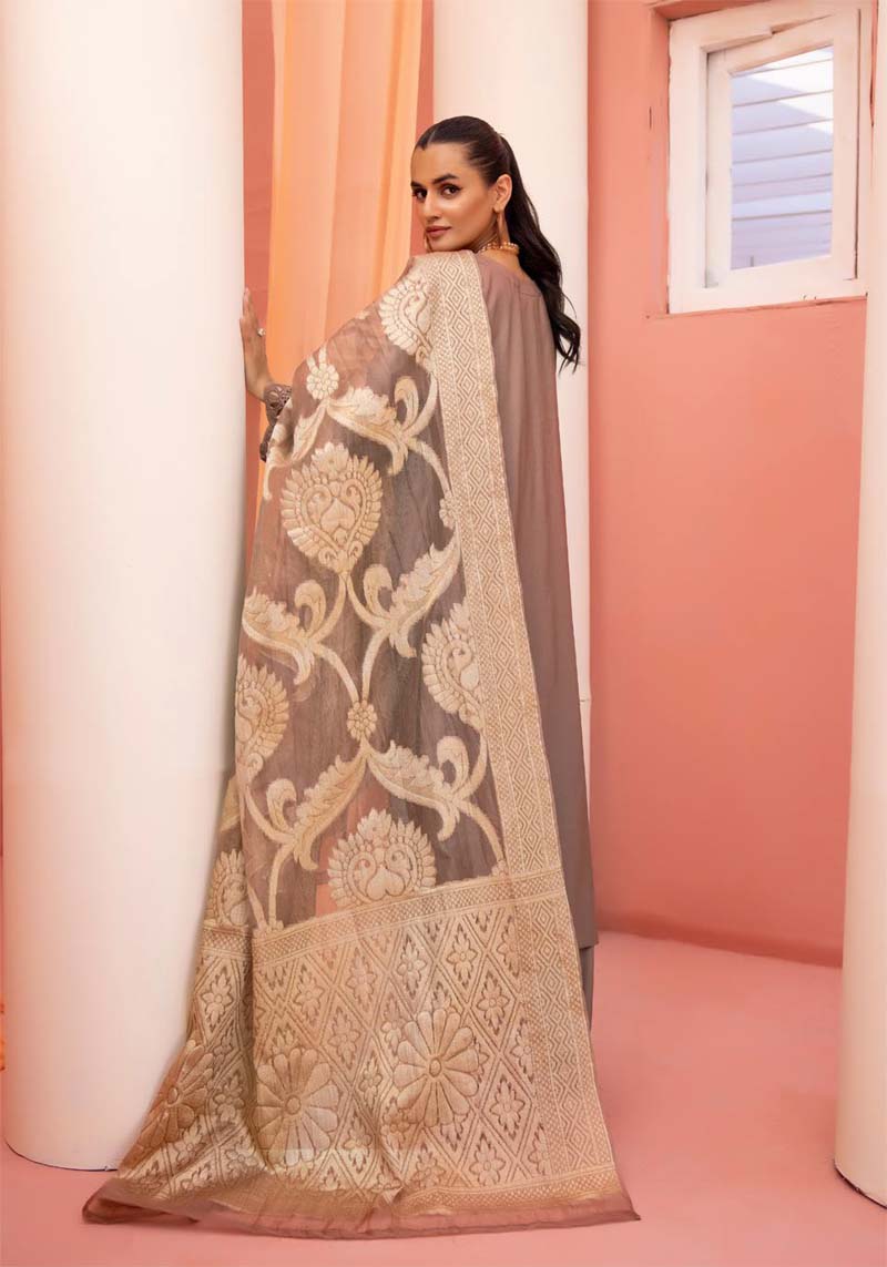 Dania Chikan Kari Luxe 3 Piece Linen Palazzo Outfit Brown - Desi Posh