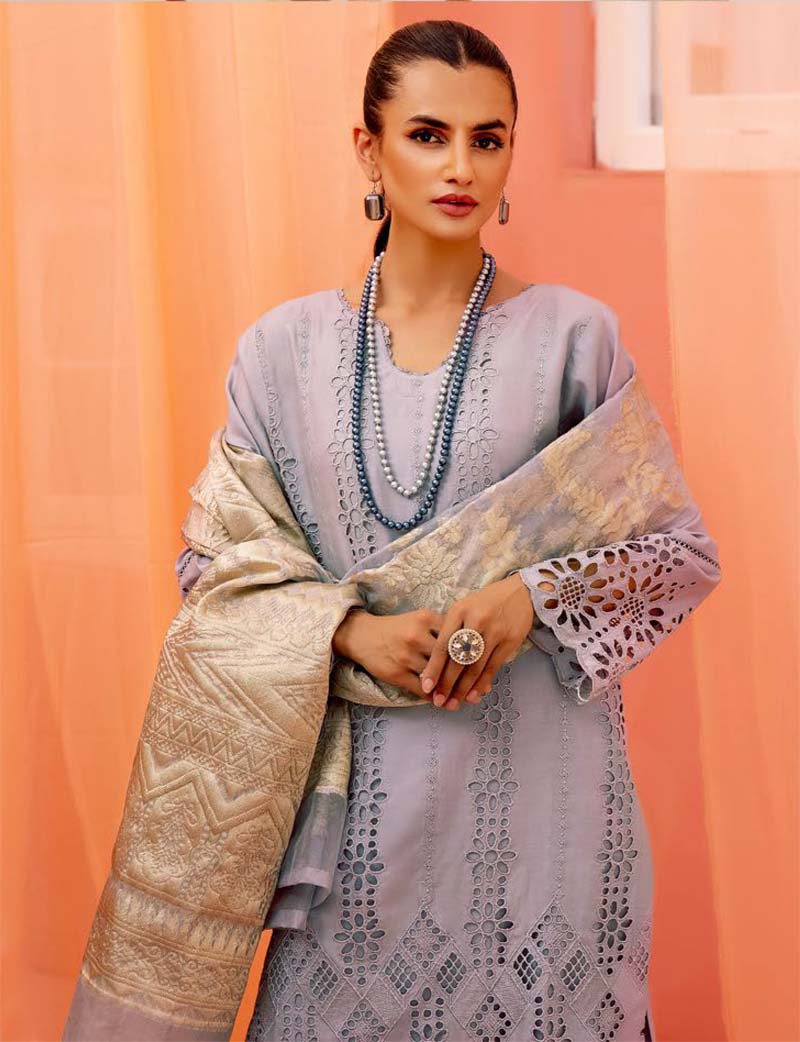 Dania Chikan Kari Luxe 3 Piece Linen Palazzo Outfit Grey - Desi Posh