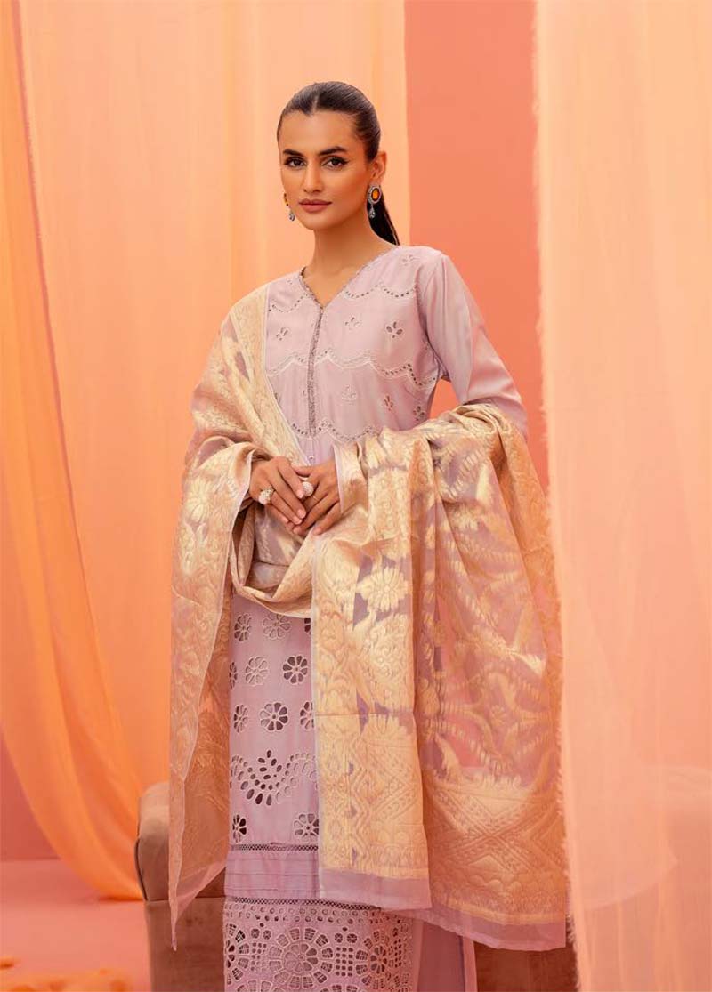 Dania Chikan Kari Luxe 3 Piece Linen Palazzo Outfit Lilac - Desi Posh