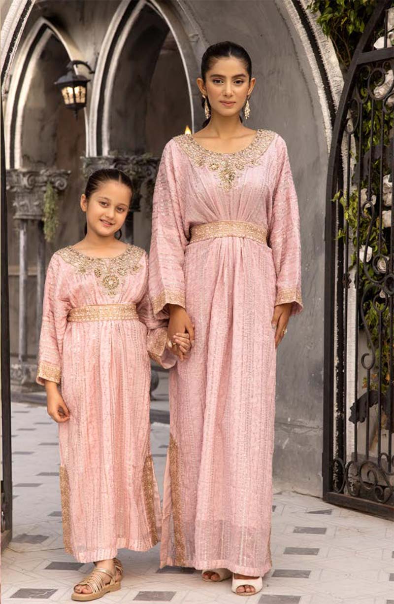 Jeem Mummy & Me Ladies Light Pink 3 Piece Wedding Kaftan - Desi Posh