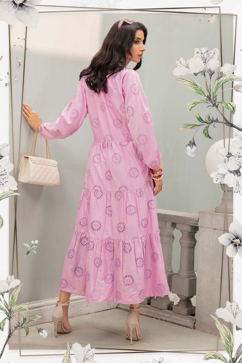 Ethnic PK Chikan Kari Embroidered Long Ladies Kurti Pink - Desi Posh
