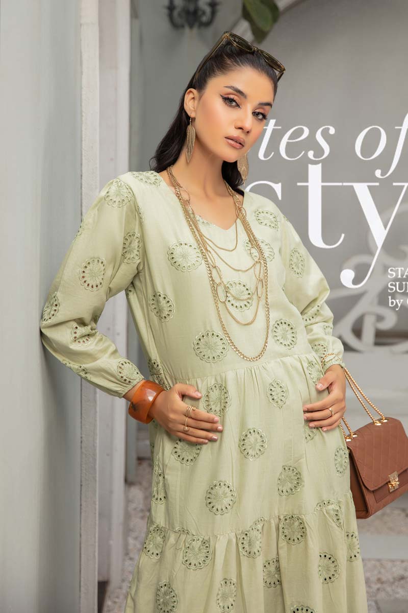 Ethnic PK Chikan Kari Embroidered Long Ladies Kurti Green - Desi Posh