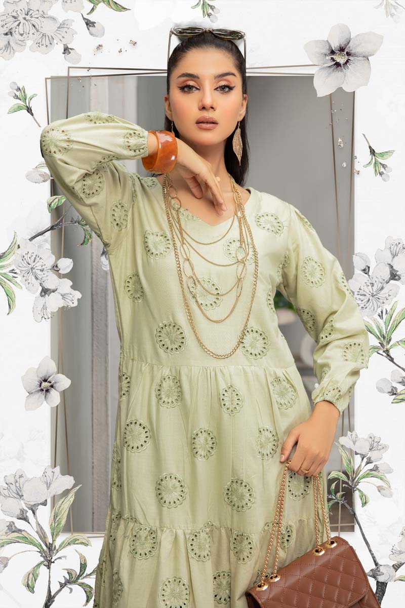 Ethnic PK Chikan Kari Embroidered Long Ladies Kurti Green - Desi Posh