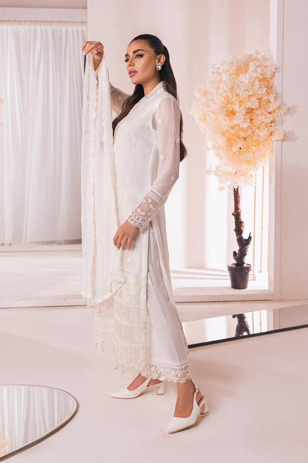 Azure Designer Luxe Embroidered Jasmine 3 Piece Wedding Outfit - Desi Posh