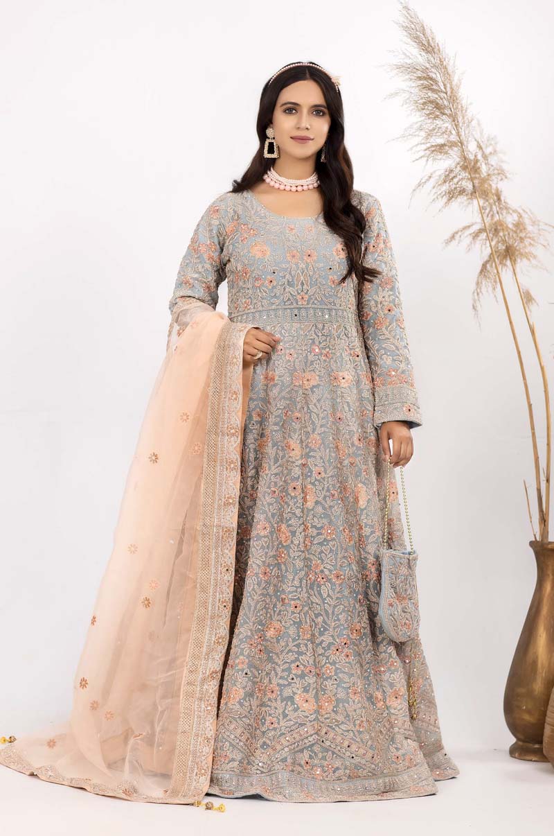 Simrans Mummy & Me Formal Mint Ladies Long Gown Suit - Desi Posh