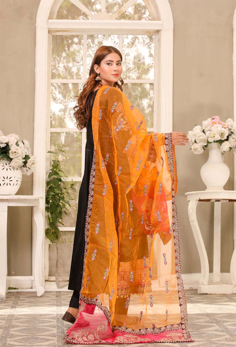 Karma inspired Ladies Embroidered Long Lawn suit Black - Desi Posh