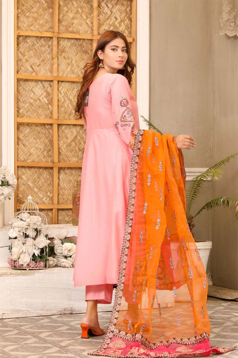 Karma inspired Ladies Embroidered Long Lawn suit Pink - Desi Posh