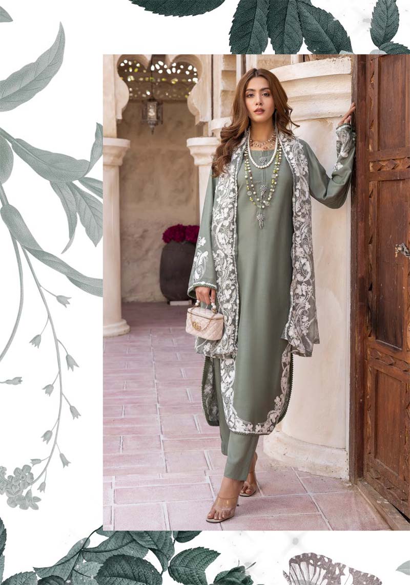 Khoobsurat Green Mummy & Kids 3 Piece Suit With Embroidered Dupatta - Desi Posh