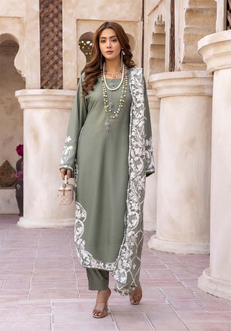 Khoobsurat Green Mummy & Kids 3 Piece Suit With Embroidered Dupatta - Desi Posh