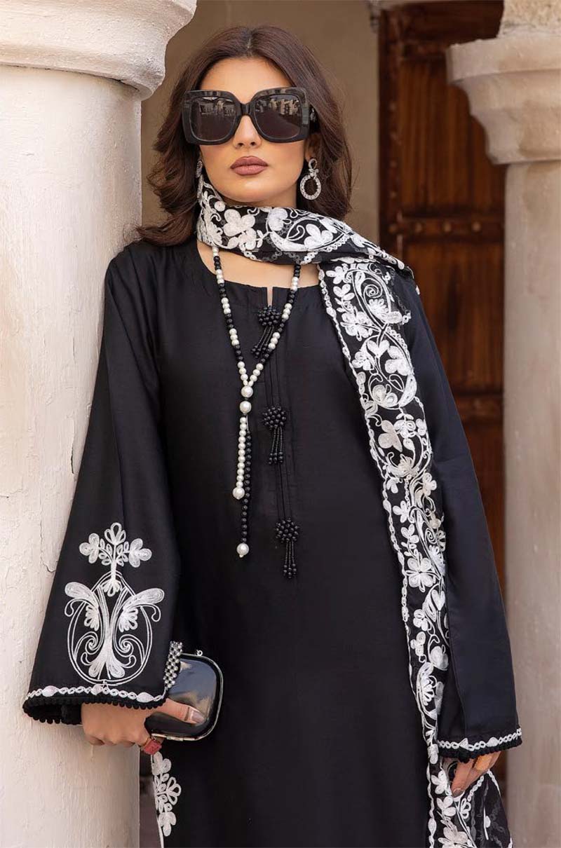 Khoobsurat Black Mummy & Kids 3 Piece Suit With Embroidered Dupatta - Desi Posh